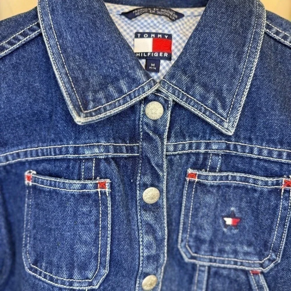 Tommy Hilfiger Girls Denim Jean Jacket‎ Blue Red Stars USA Patriotic - Medium